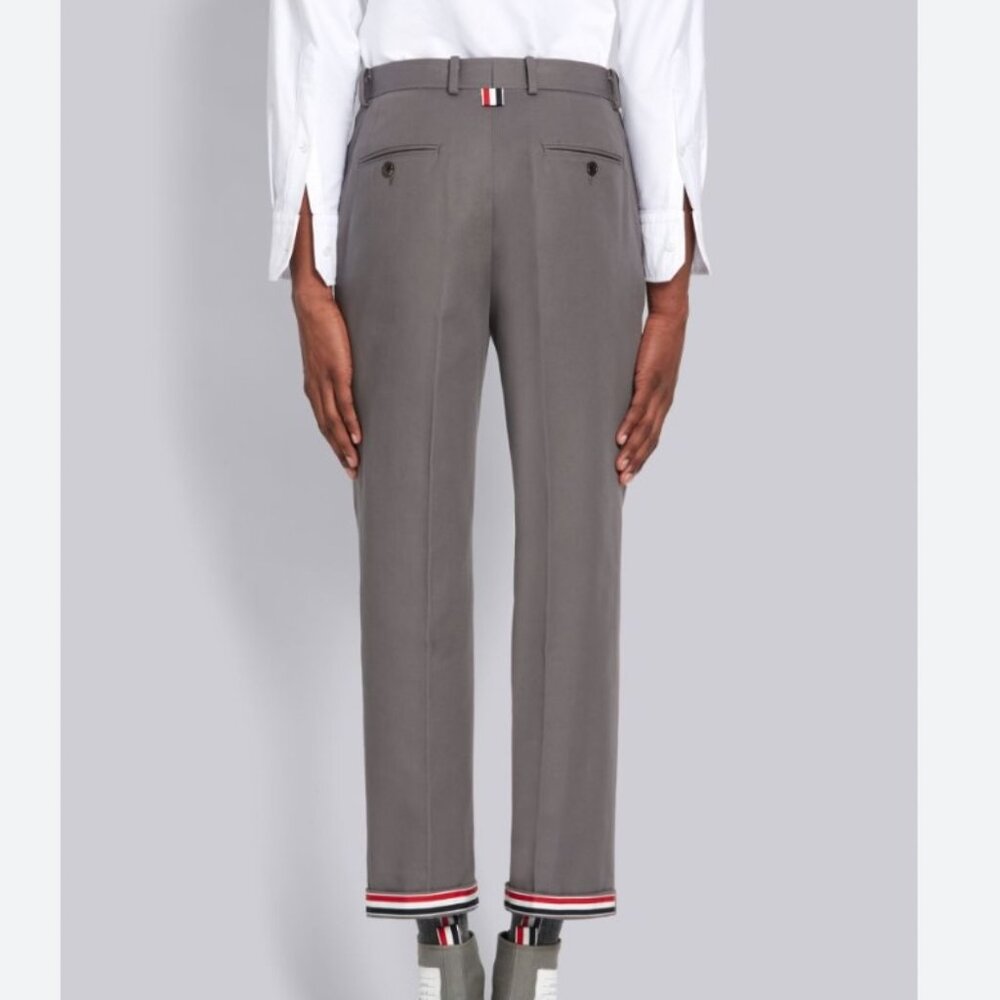 THOM BROWNE Cuff Cavalry Twill Chino Wool Trousers in Dark Grey Mens XS -Doechii